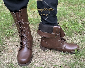 Medieval Renaissance Larp Boots, Brown Viking Costume Boots, Battle Boots, Unisex Adult Shoes, Vintage Lace Up Boots,  Wizardry Boots