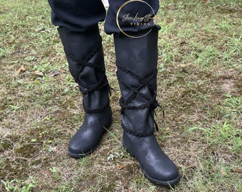 Renaissance Medieval Boots, Black Renaissance Fair Viking Boots, Renaissance Boots Shoes, Unisex Adult Shoes, Medieval LARP Pirate Boots