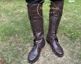 Men Renaissance Medieval Boots, Brown Gothic Viking Unisex Adult Boots, Ren Faire Lace up Vintage Costume Shoes, Medieval LARP Pirate Boots