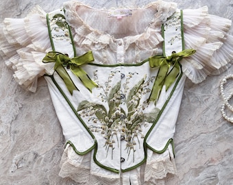 Lily of the valley Corset Top, Renaissance Faire Corset, Floral Cottagecore Corset Top, Embroidery Corset Top Bodice, Milkmaid Corset Top