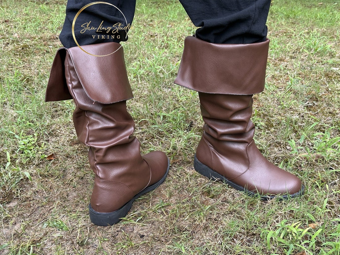 Renaissance Viking Leather Boots, Ren Faire Vintage Costume Shoes