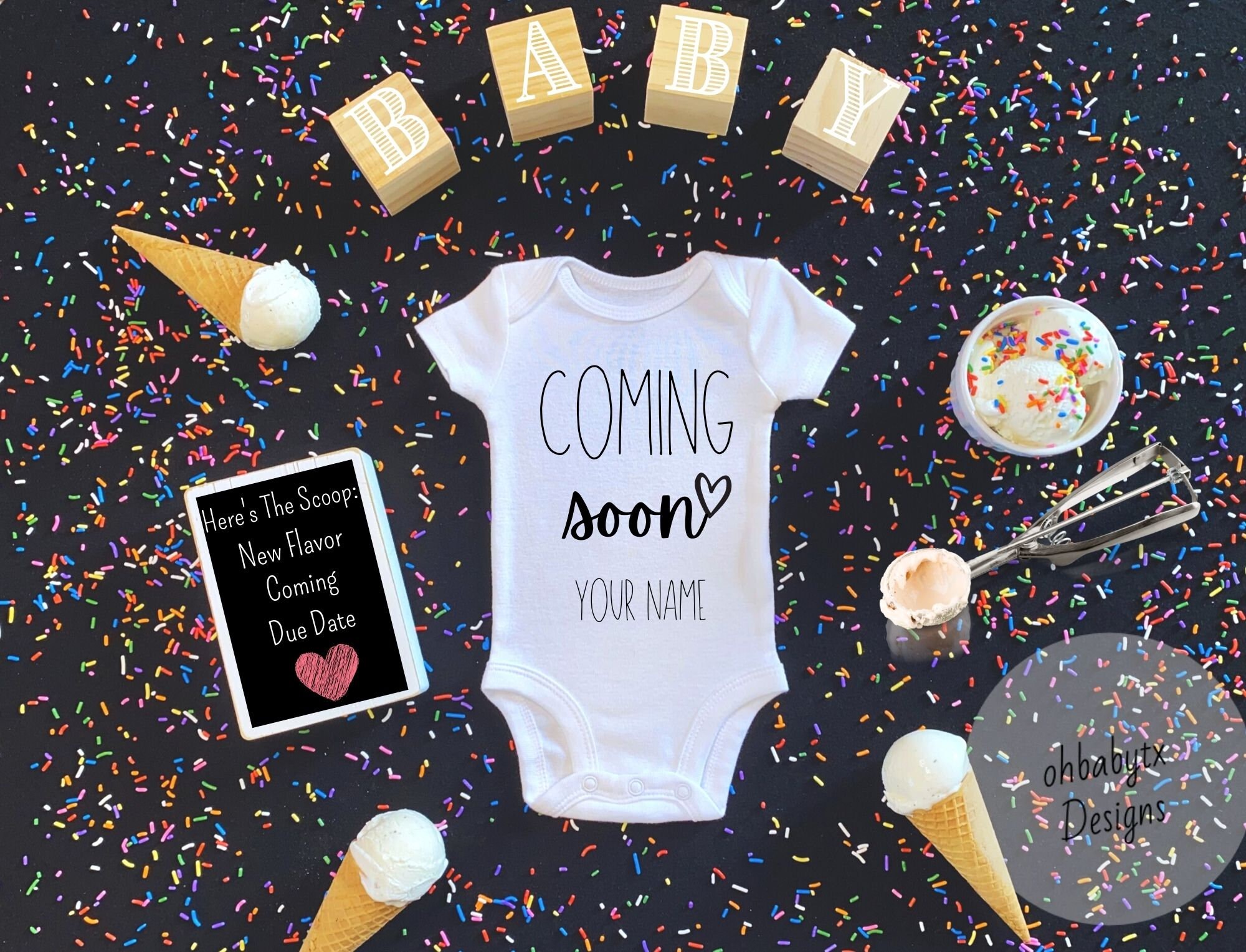 Ice Cream Pregnancy Announcement Here's the Scoop Ice Etsy