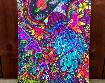 psychedelic jellyfish art, space art, hippie art, ufo art,stoner art, trippy art, hippie home decor