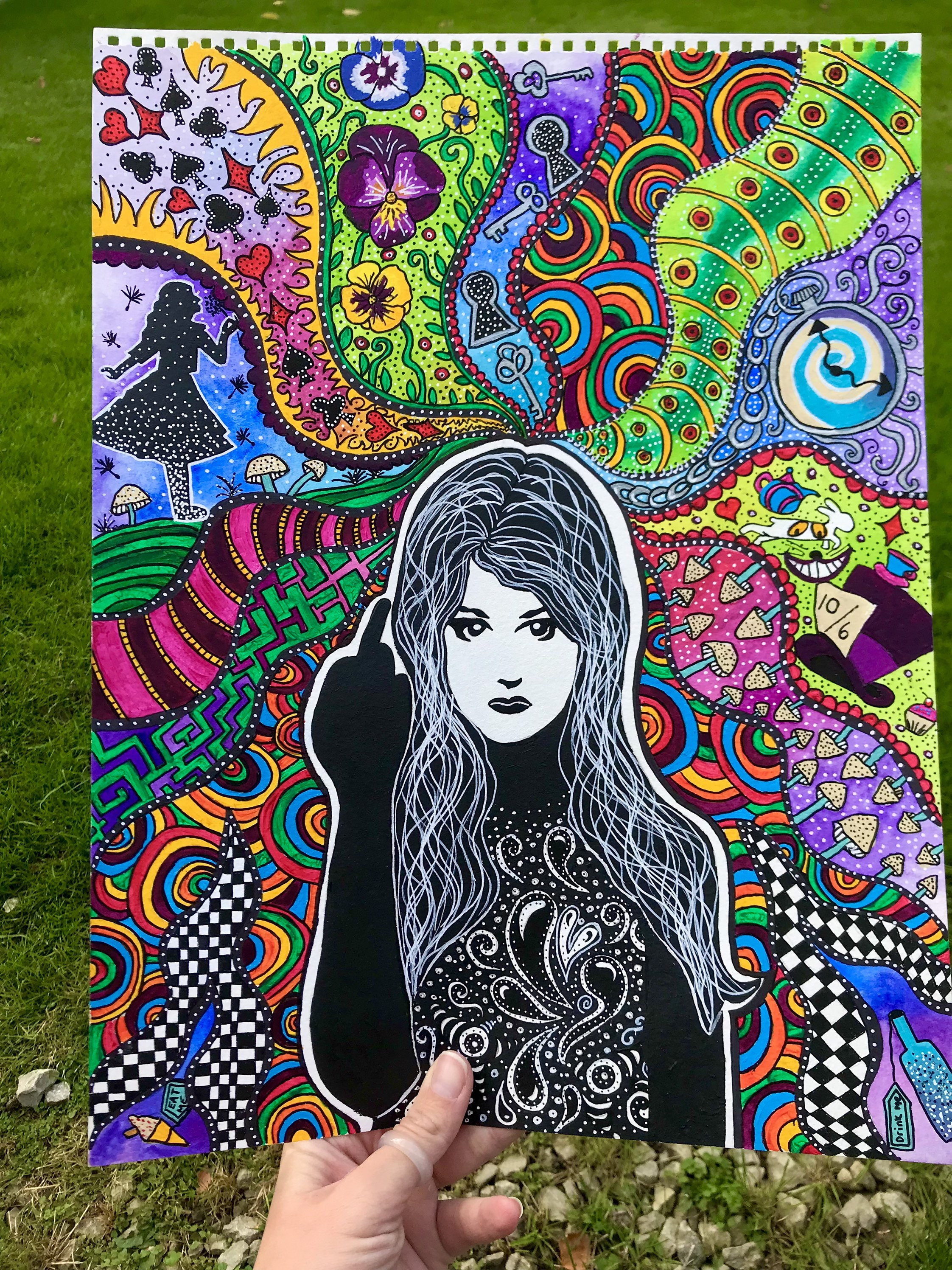 Grace Slick White Rabbit Illustrated Painting. Jefferson Airplane