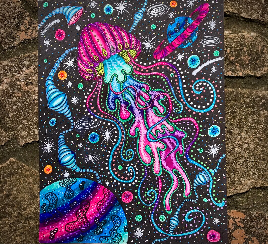 Psychedelic Jellyfish Art Prints Space Art Print Hippie Art Etsy Canada