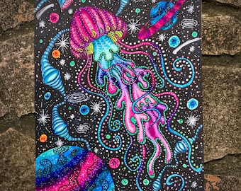 psychedelic jellyfish art prints, space art print, hippie art prints, trippy art print, octopuses garden art print, hippie home decor