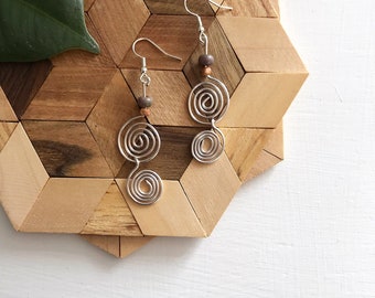Silver Double Spirals with Natural Beads