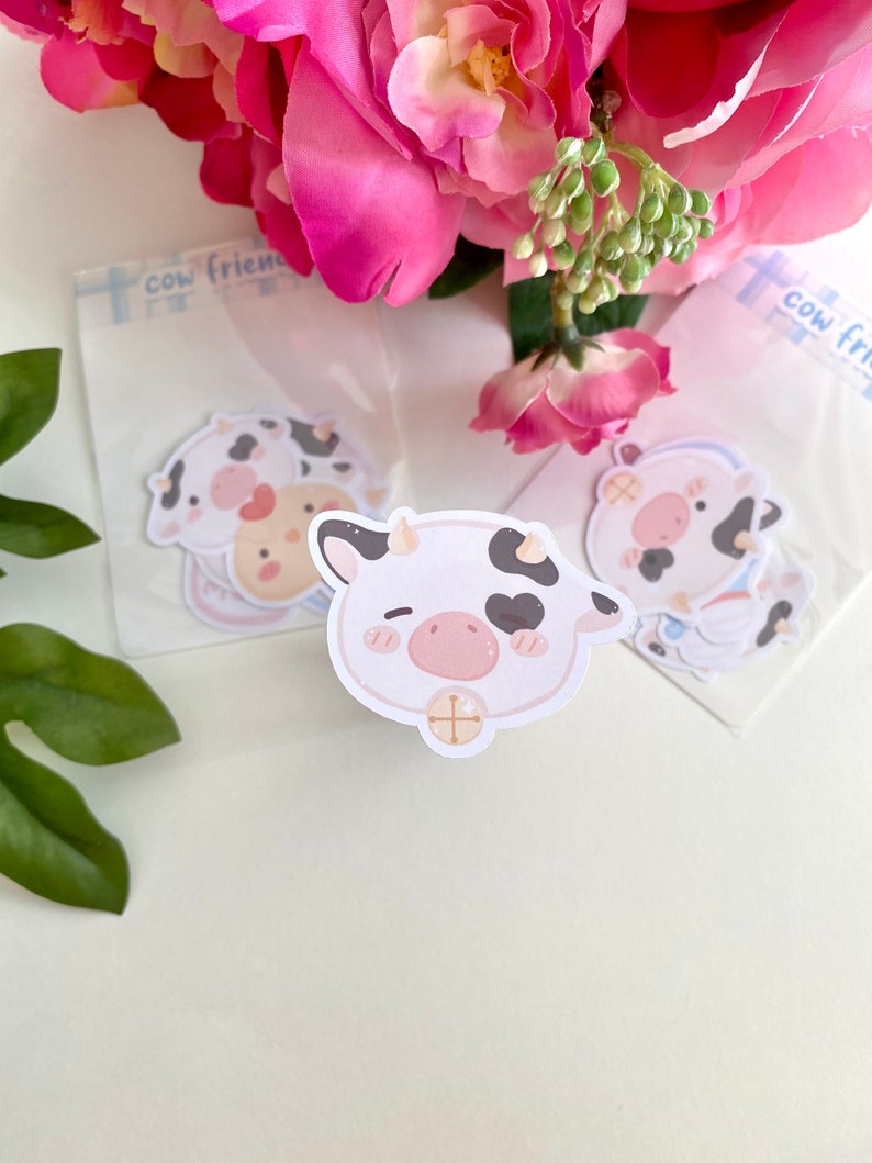 Handmade Bullet Journal Stationary Laptop Decal Journal Stickers Cow Friends Sticker Pack Cute Farm Animals Illustration Cow Artwork