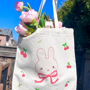 Sac fourre-tout en coton Miffy Cerise | Cartable en coton Coquette Bow | Porte-monnaie à dessin alimentaire