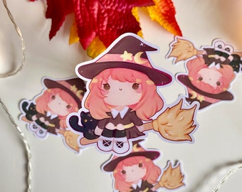 Pegatina de bruja de Halloween: Arte de anime kawaii, calcomanía para agenda