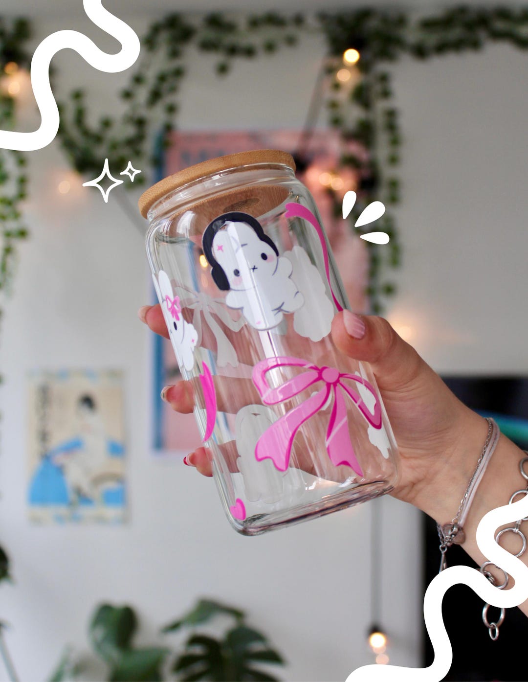 Miffy Glass Cup With Bamboo Lid & Straw: Coquette Drinkware Gift - Etsy