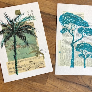 2 ansichtkaarten originele werken schilderij boom collage