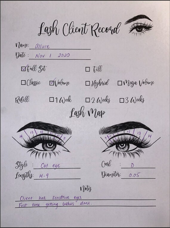 Stationery Lash Client Card Lash Client Card Client Records Card Client ...