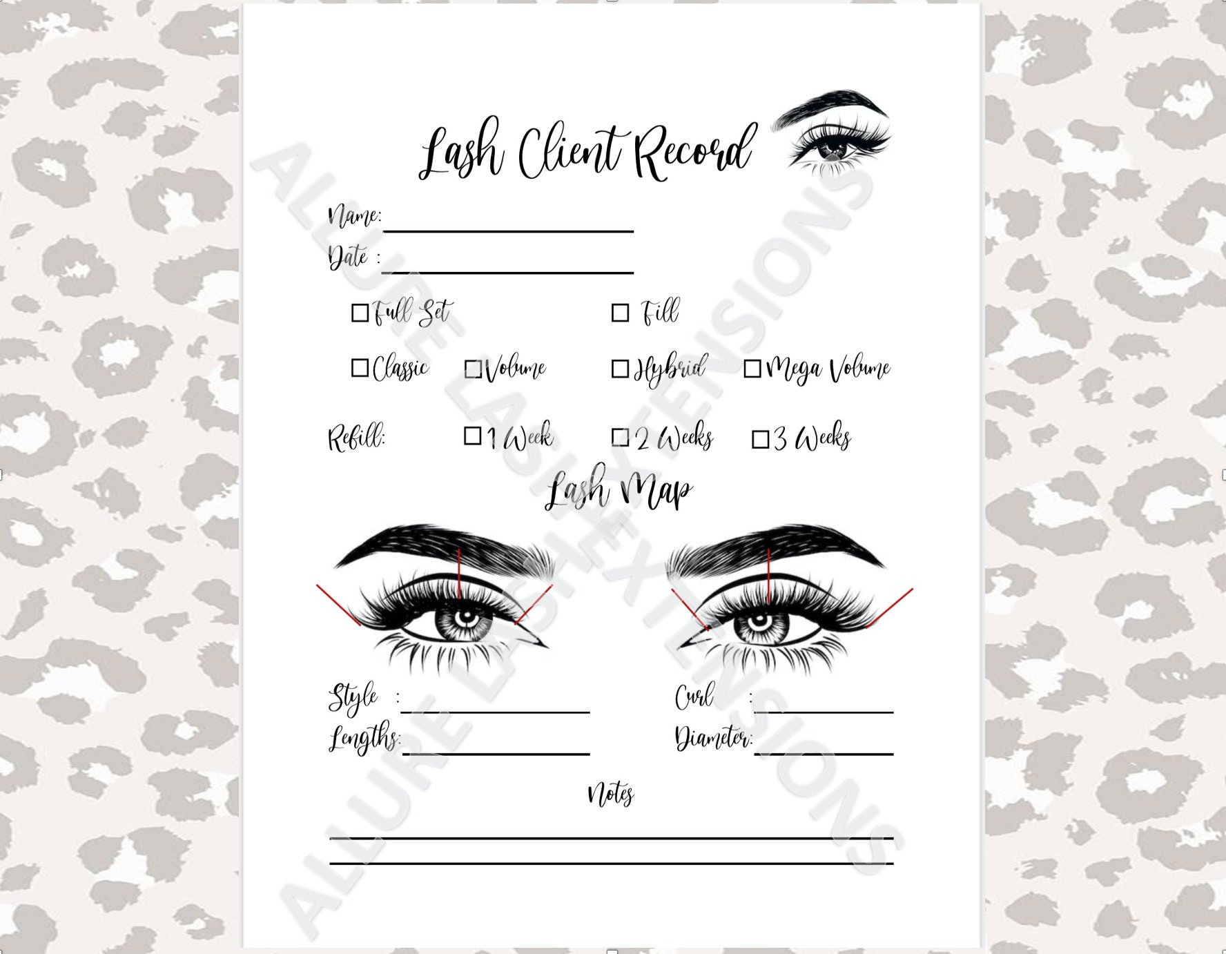 Lash Extensions Client Record Consultation Printable PDF Etsy