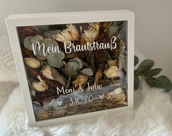 mein Brautstrauß Bilderrahmen 3D Rahmen 25x25 personalisiert - Geburt Braut Hochzeit Geschenkidee - Trauzeugin Urlaub Weihnachten