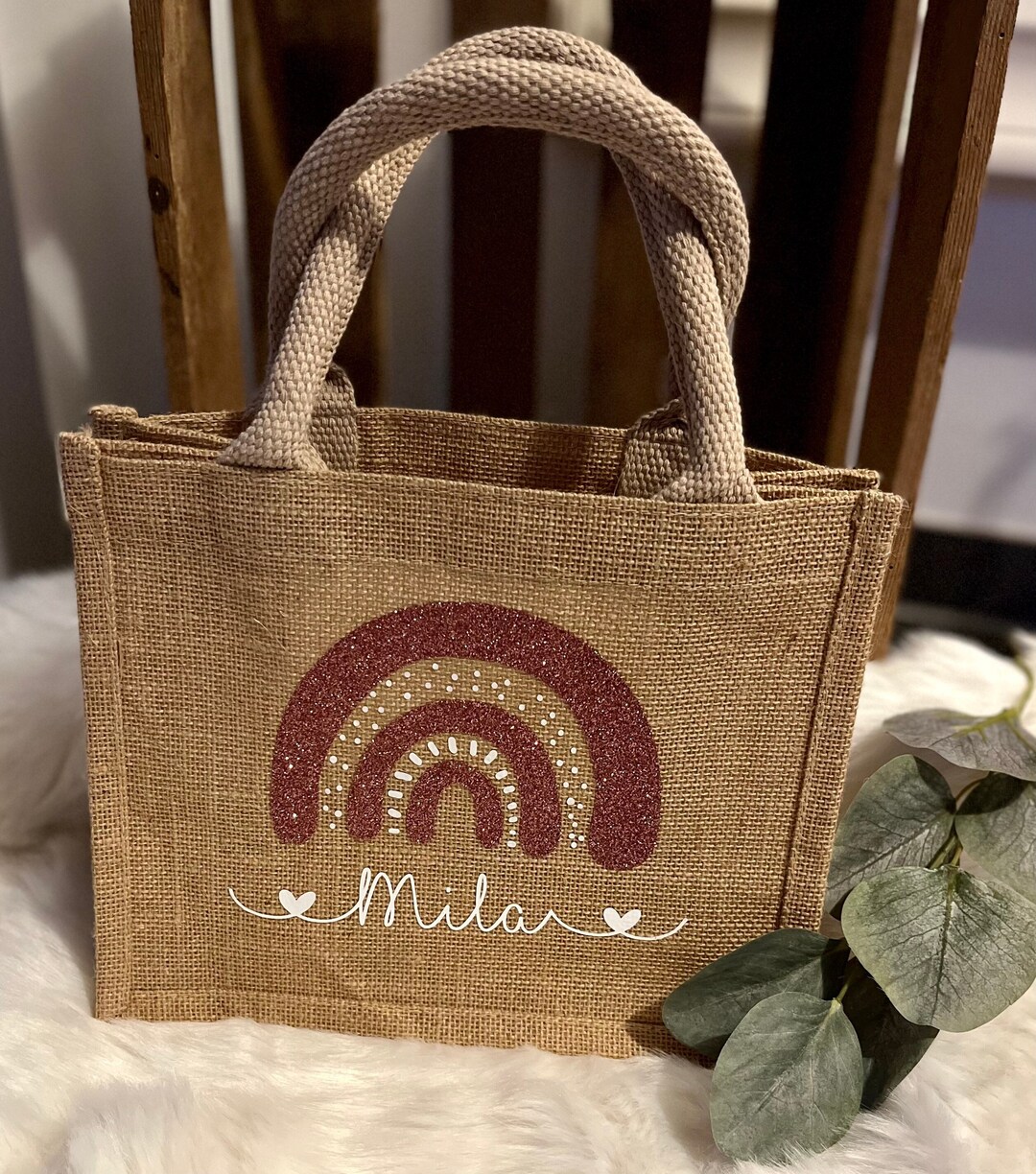 10 Jute-Tragetaschen Mit Griff – 32x22x13 Cm, Wasserdichtes Innenfutter, Blanko Zum Selbstgestalten