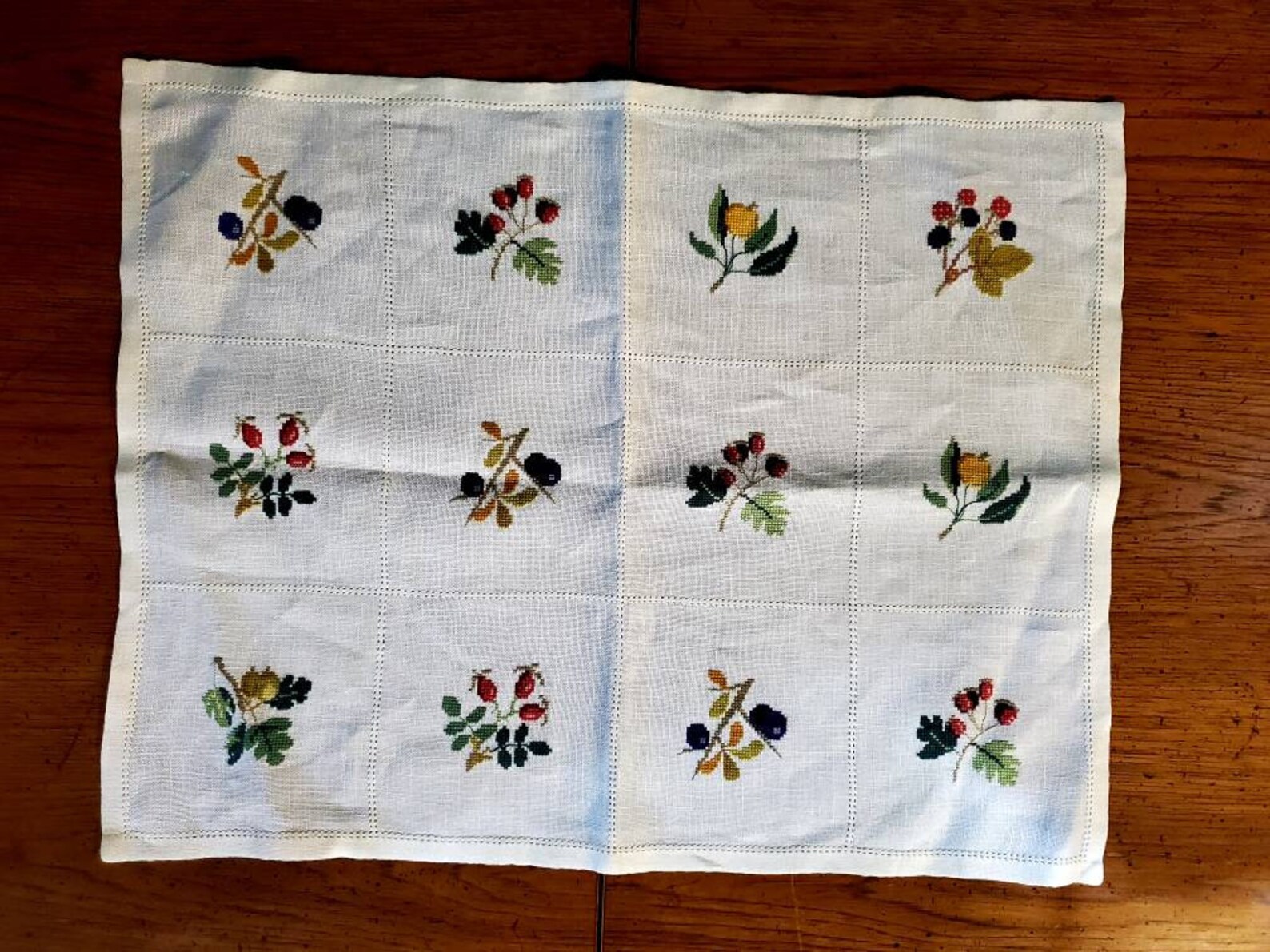 Antique Handmade Linen Cross Stitch Placemat Etsy