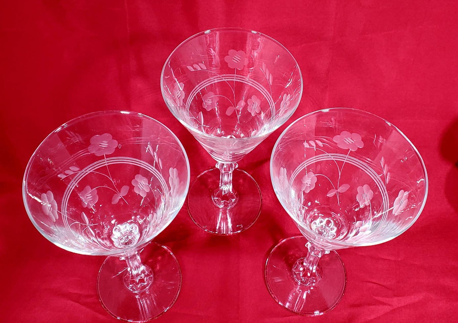 Set of 3 Vintage Libbey Etched Wine Glasses Etsy