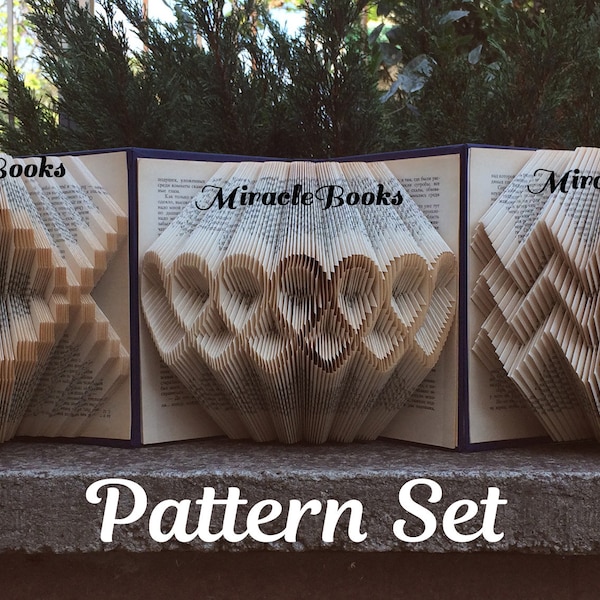 Geometric BOOK FOLDING PATTERN Set: Heart Loop, Zigzag, Squares (3 patterns) + Instructions - Book Fold - Folded Book - mmf - Pattern Only