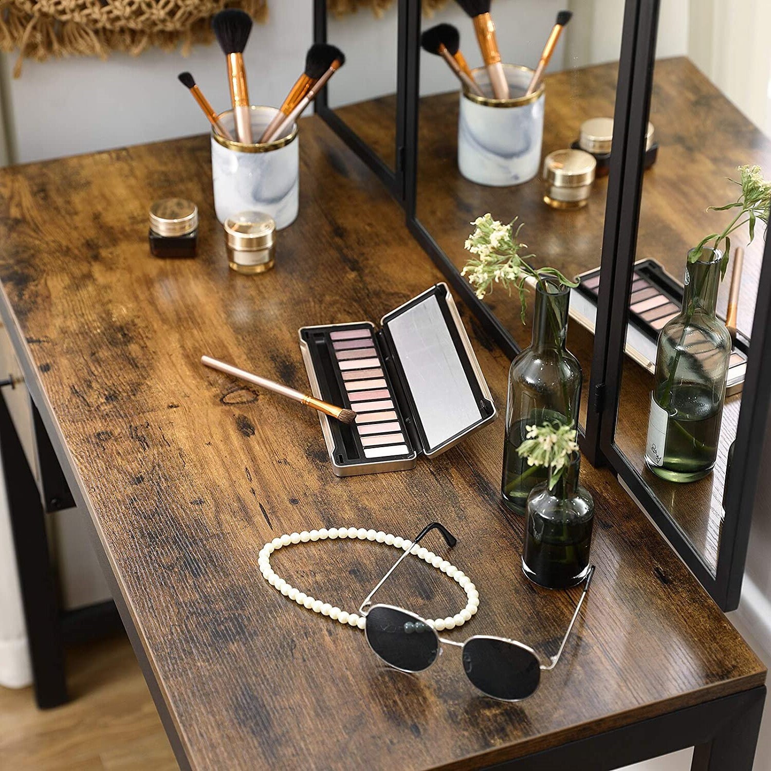 Rustic Brown Vintage Vanity Table Set Makeup Table W/ Etsy