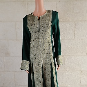 Palestinian Thobe Tatreez Dress Green and Golden Embroidery