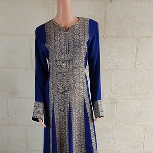 Palästinensische thobe Tatreez Kleid Blau mit Goldener Stickerei