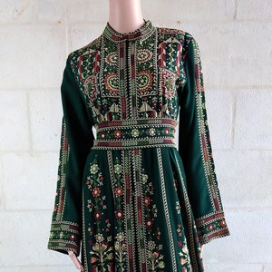 Palestinian Thobe Embroidery Tatreez Maxi Dress Green Sailor Design image 1