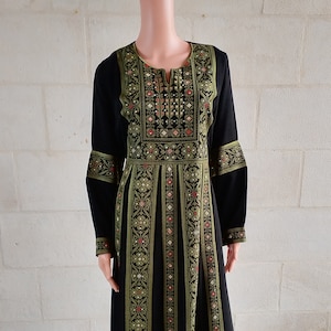 Palestinian Thobe Embroidery Tatreez Dress Black And Green Sunara