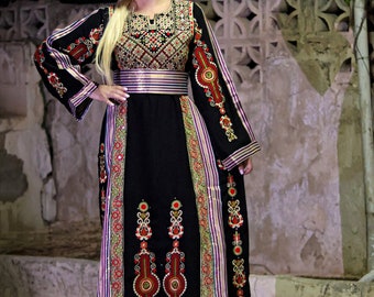 Palestinian Thobe Tatreez Dress Golden and Black Not Purple