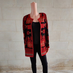 Palestinian Tatreez Design Embroidery Jacket Black and Red