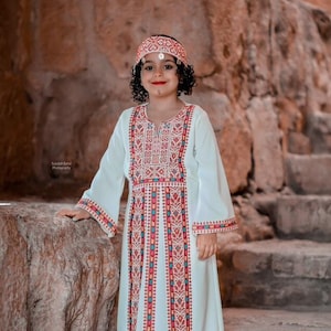 Palestinian Thobe Tatreez Little Girls Dress Embroidery White