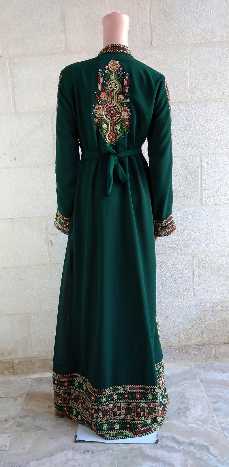 Palestinian Thobe Embroidery Tatreez Maxi Dress Green Sailor Design image 5