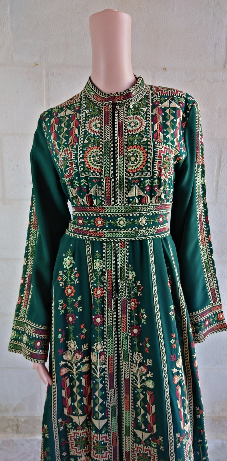 Palestinian Thobe Embroidery Tatreez Maxi Dress Green Sailor Design image 6