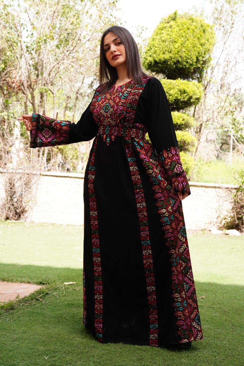 Palestinian Thobe Tatreez Embroidery Front and Back Six Strips Red