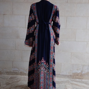 Palestinian Thobe Tatreez Dress Navy Blue and Red Embroidery connect image 5