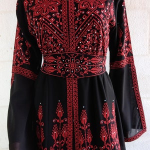 Palestinian Thobe Embroidery Maxi Dress Black and Red Sunbola image 7