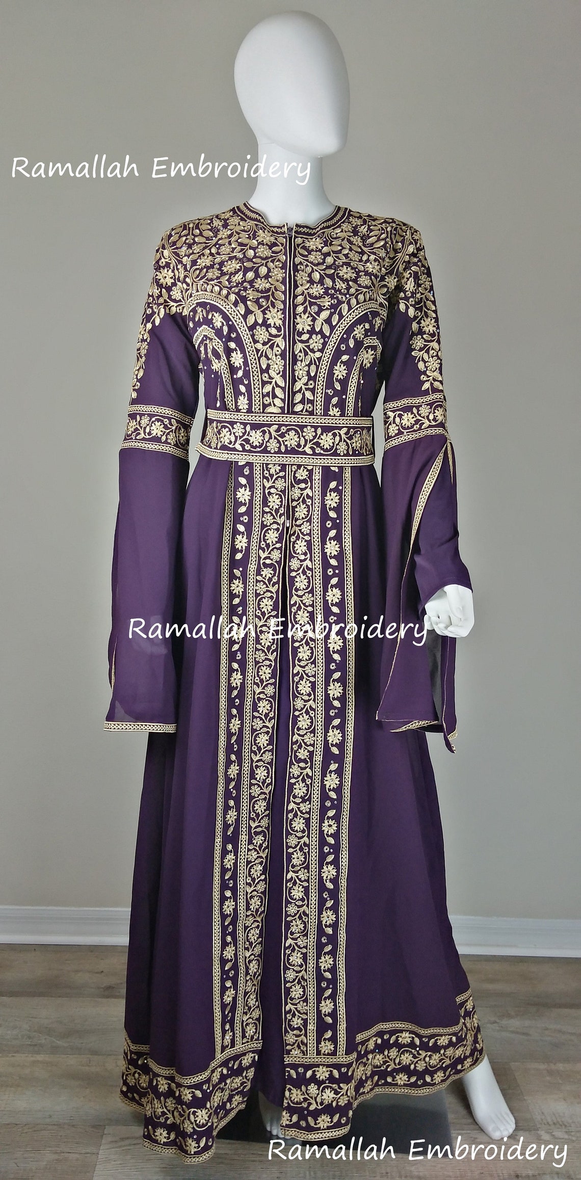 Palestinian Embroidered Thobe Kaftan Maxi Dress Tatreez Etsy