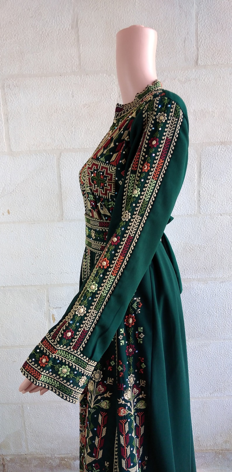 Palestinian Thobe Embroidery Tatreez Maxi Dress Green Sailor Design image 3