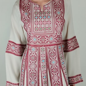 Palestinian Thobe Thob Embroidery Tatreez Cappuccino and Burgundy Sanabel