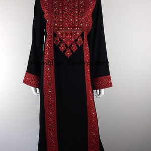 Palestinian Thobe Tatreez Embroidery Maxi Dress Red and Black