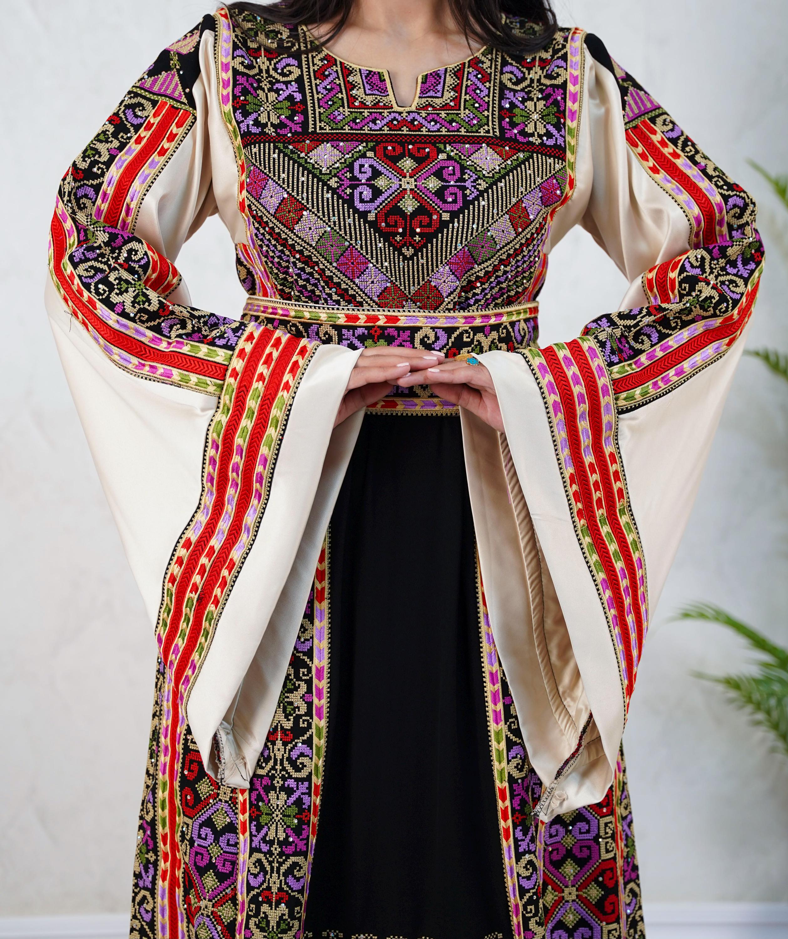 Palestinian Thobe Tatreez Dress Luxury Fellahi Black and Golden
