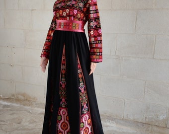 Palestinian Thobe Tatreez Dress Luxury Red and Black Sailor