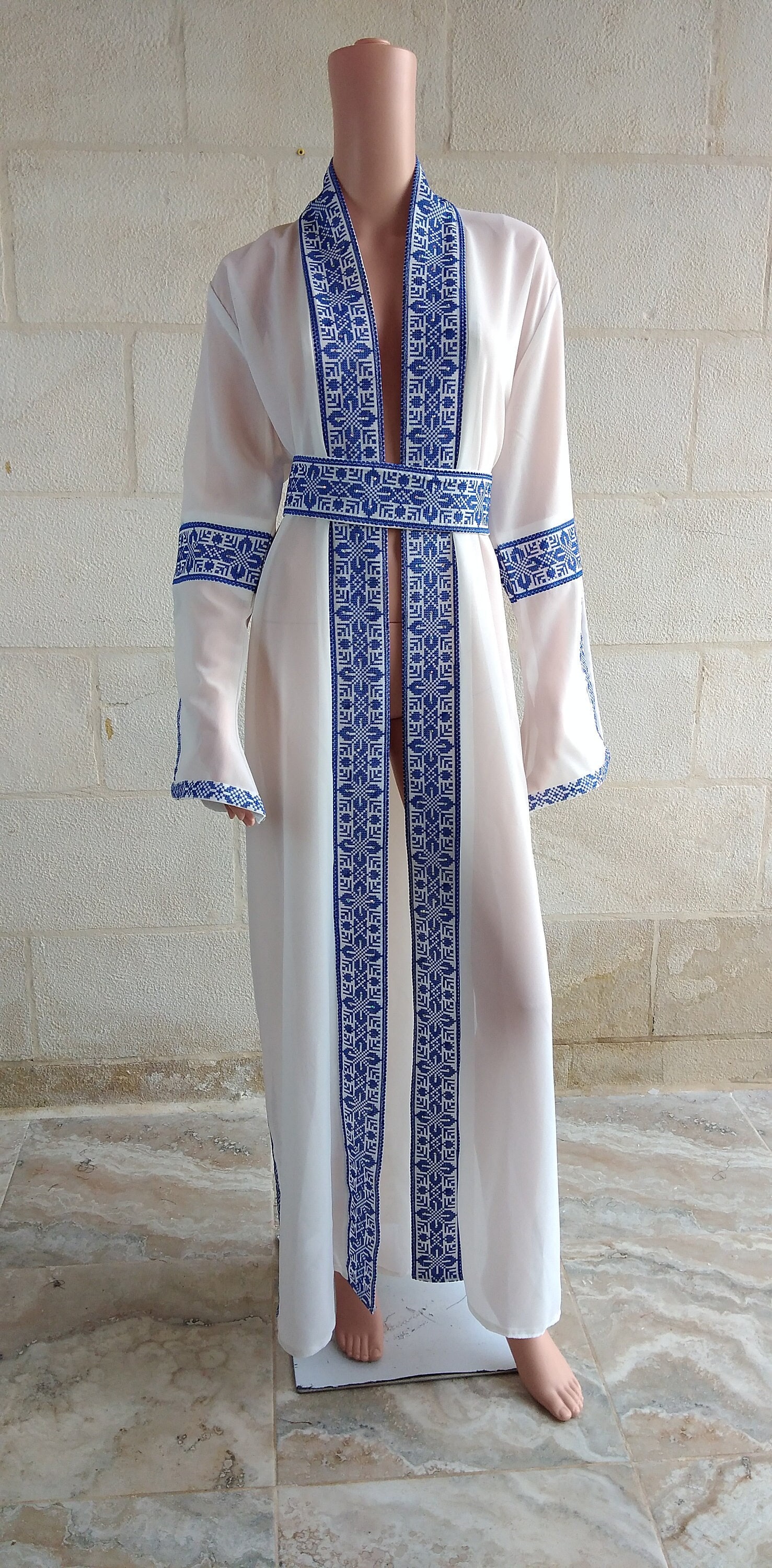 White Maxi Dress Blue Embroidery - Etsy