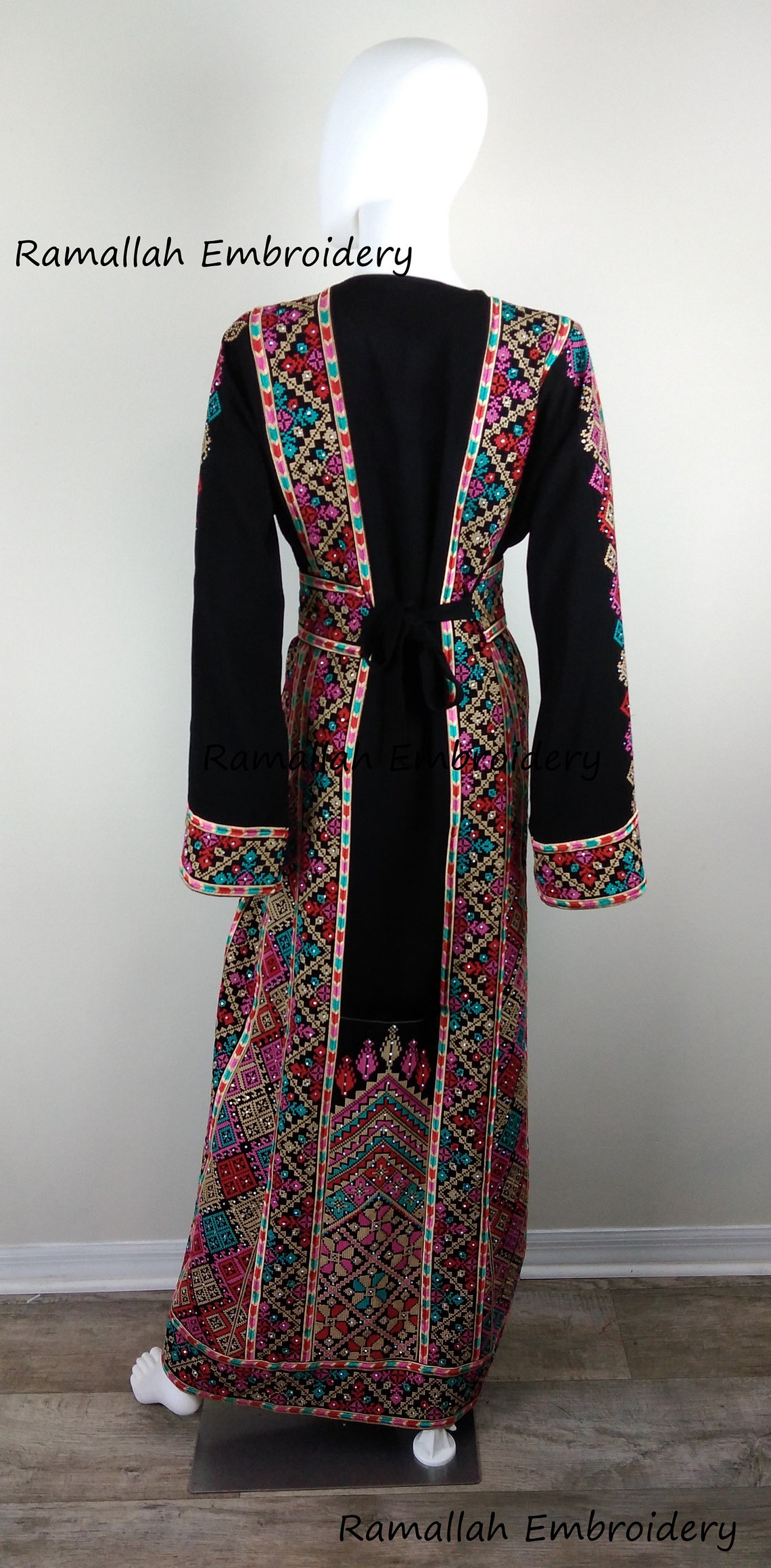 Palestinian Embroidered Thobe Kaftan Maxi Dress Tatreez Etsy