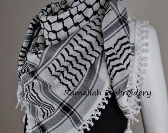 Palestinian Kufieh Black and White Hatta Arab Scarf Kuffiyeh (Pack of 3)