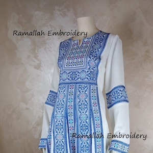 Palestinian Thobe Embroidery Tatreez Dress Blue And White