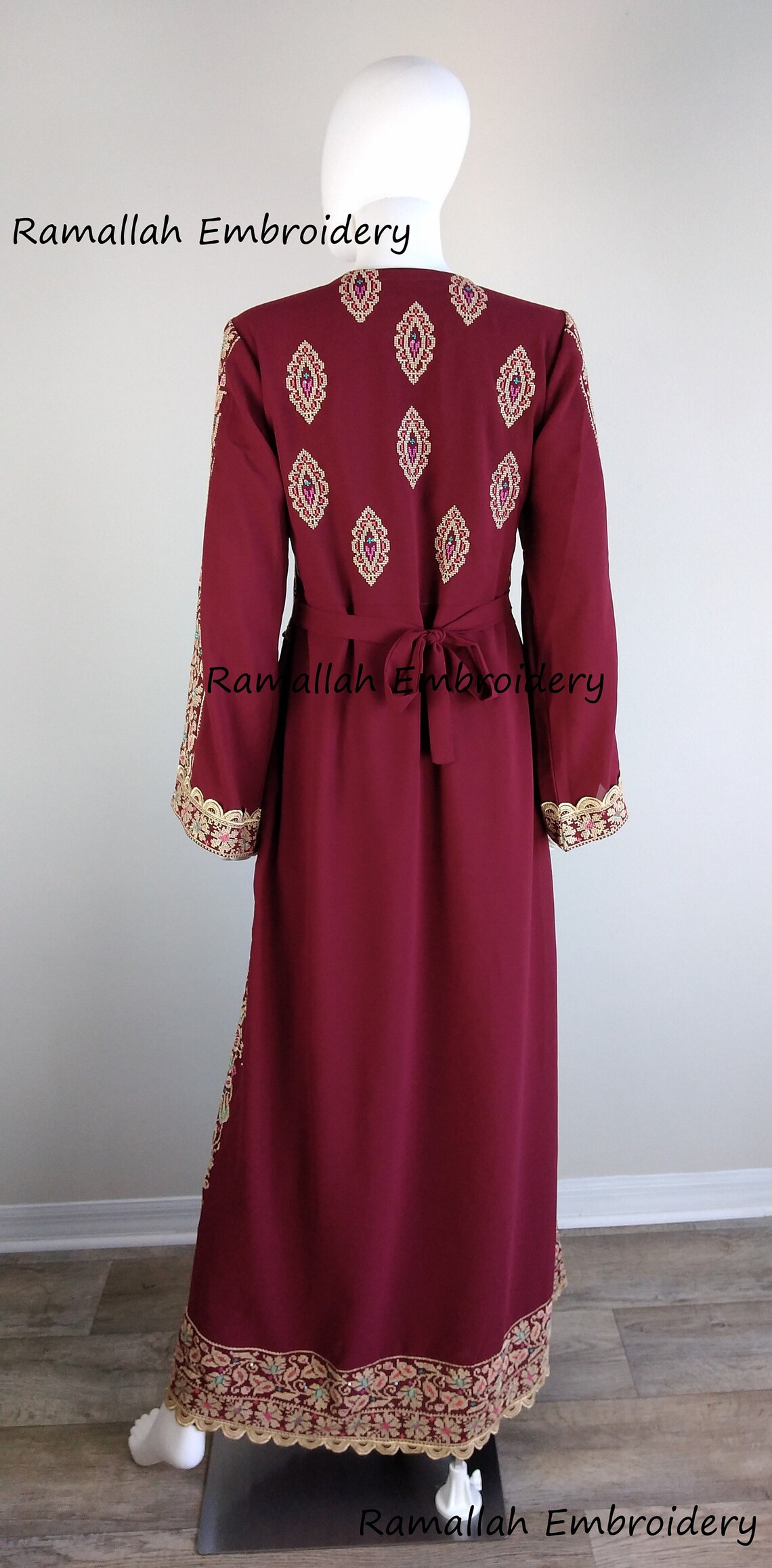 Palestinian Embroidered Thobe Kaftan Maxi Dress Tatreez Etsy
