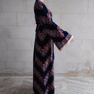 Palestinian Thobe Tatreez Dress Navy Blue and Red Embroidery connect image 3