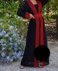 Palestinian Embroidered Open Abaya Black And Red Amazing Bisht See Through