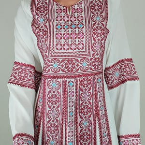 Palestinian Thobe Thob Embroidery Tatreez White and Burgundy Sanabel